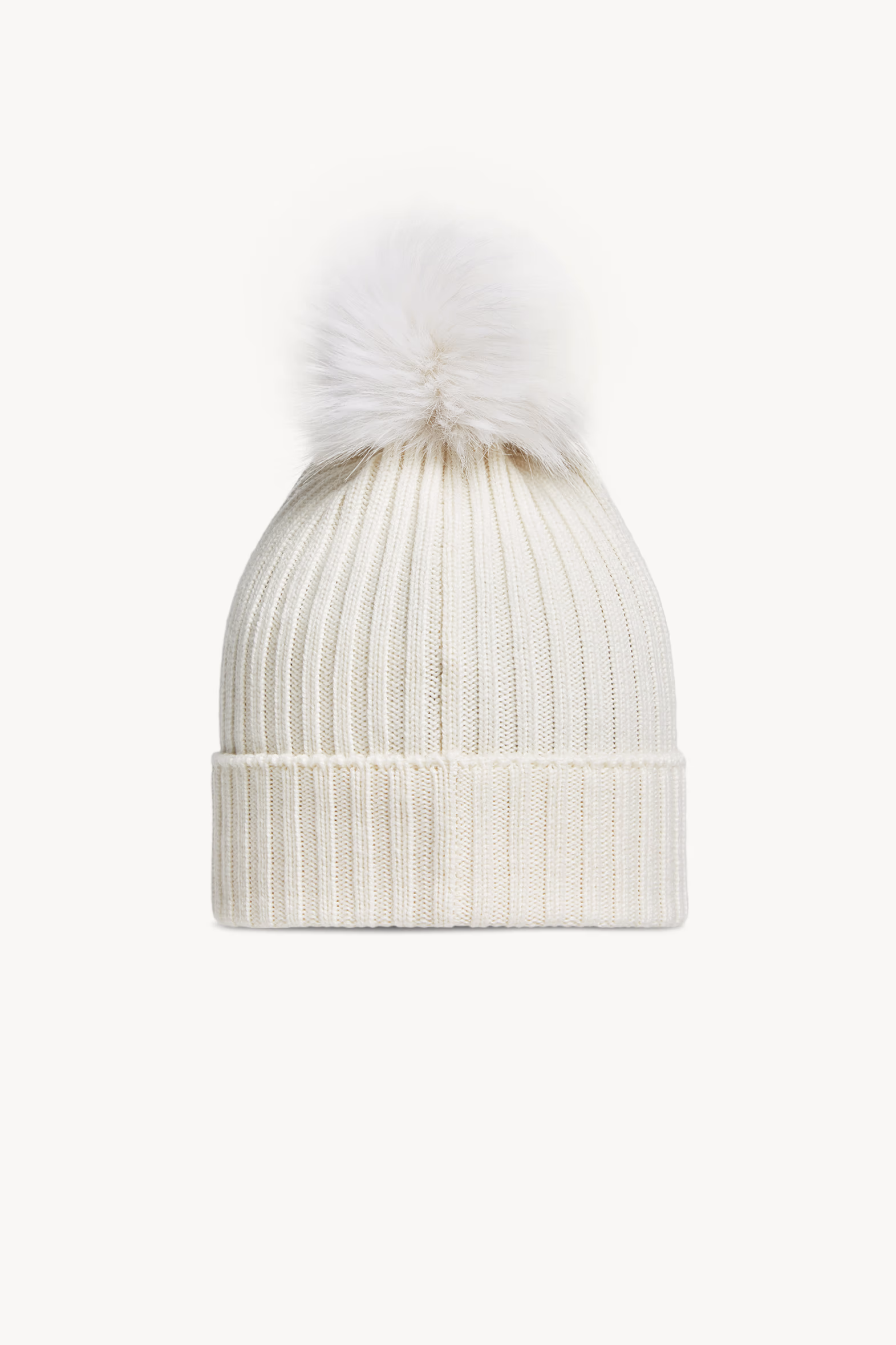 Wool Beanie with Faux Fur Pom Pom Girl White Moncler 3